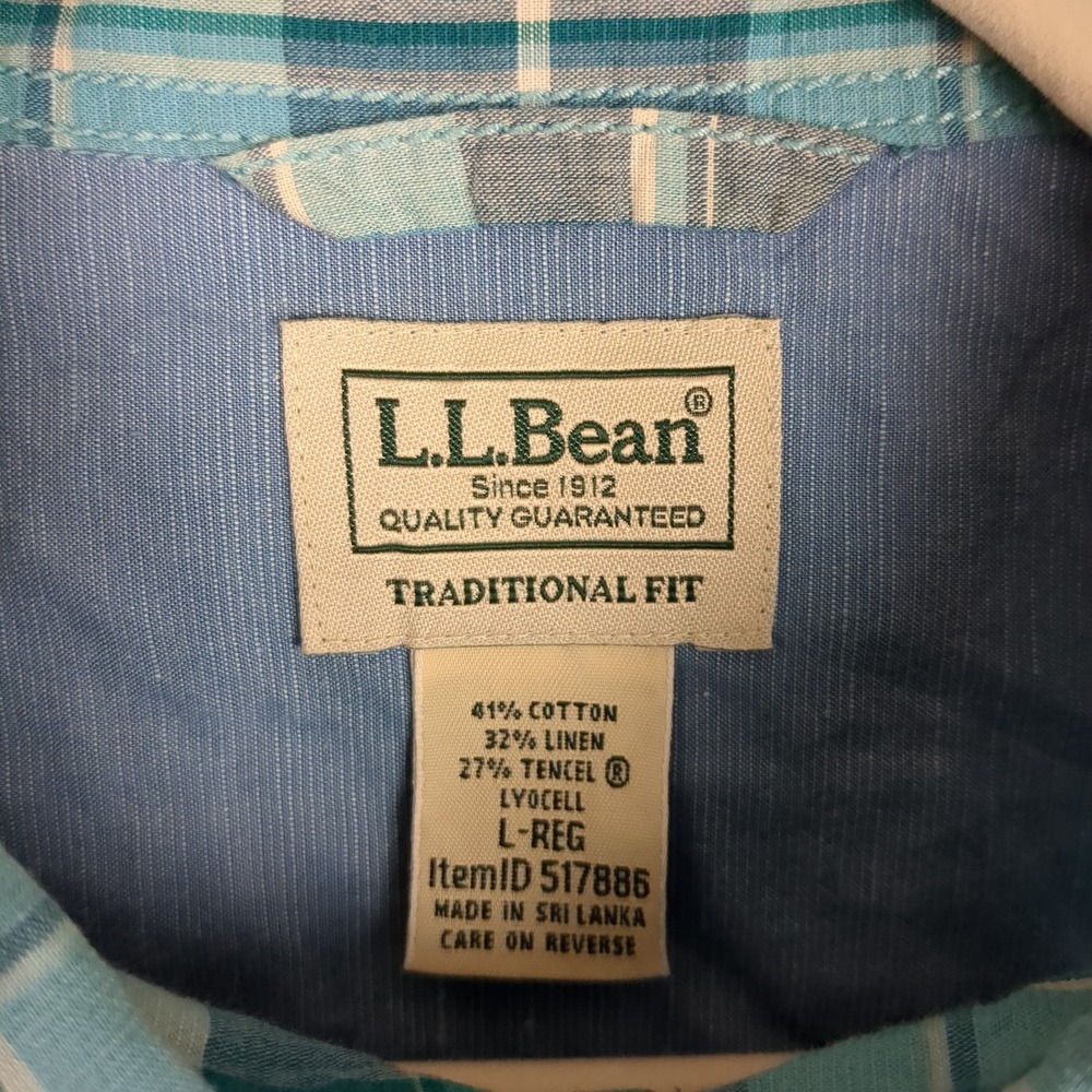 LL Bean Traditional Fit Short Sleeve Plaid Shirt Men‎ L-Reg Cotton Linen Tencel - Picture 9 of 12